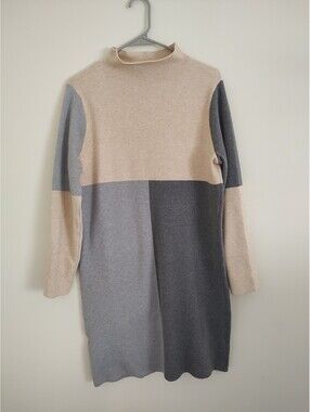 THML Neutral Color Block Knit Mock Neck Sweater Dress Size M